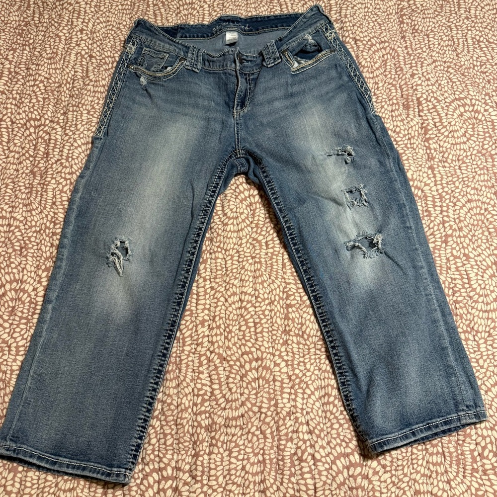 Maurices Blue Distressed Crop Jeans